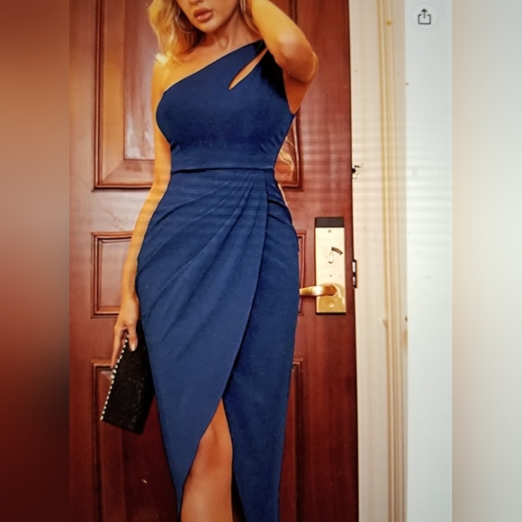 NWT ONE SHOULDER CUT OUT RUCHED BODYCON SLEEVELESS SLIT DRESS - Picture 2 of 9